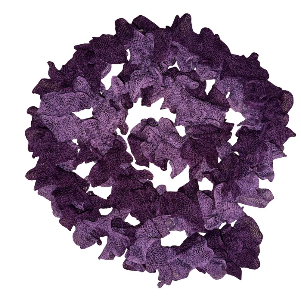 Vintage Purple Ruffle Boa Scarf Mesh Net Crochet Knit Curly Cascade Long 80"